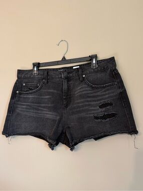 Distressed Black Shorts